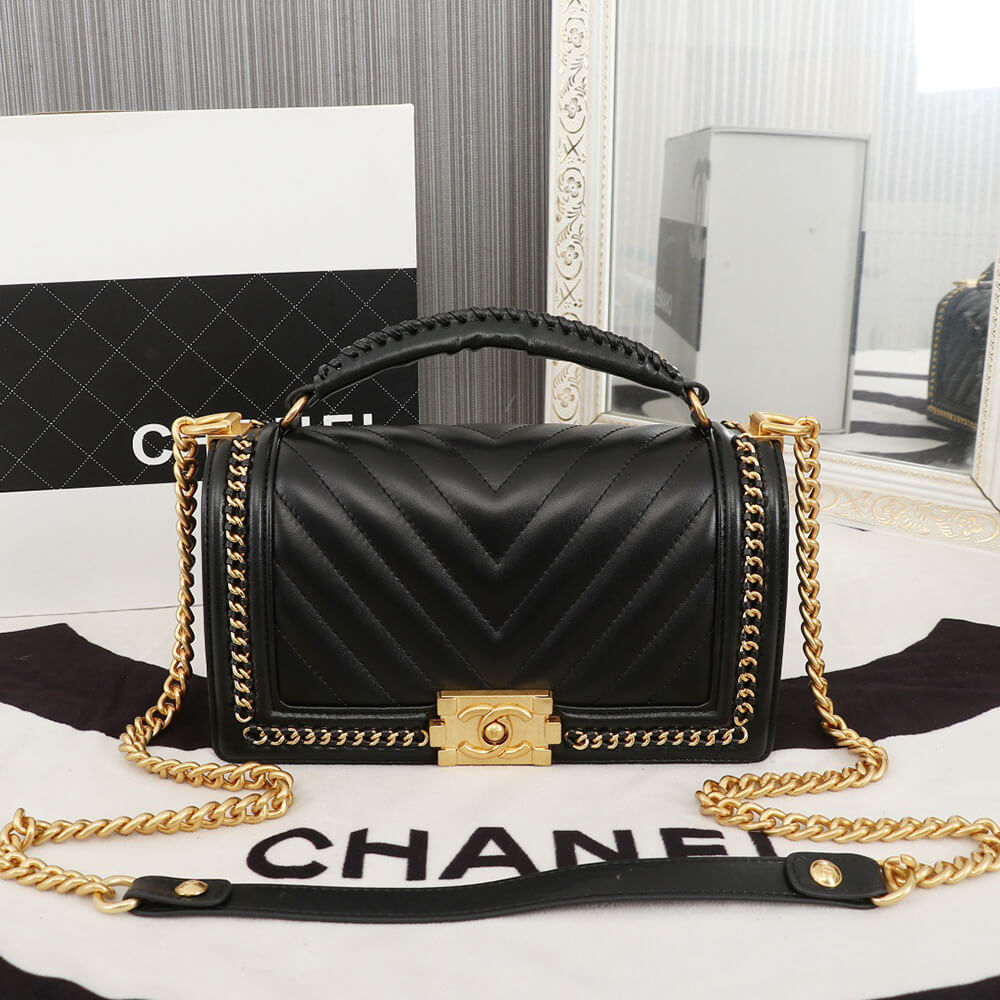 Ch**el top handle chevron boy handbag